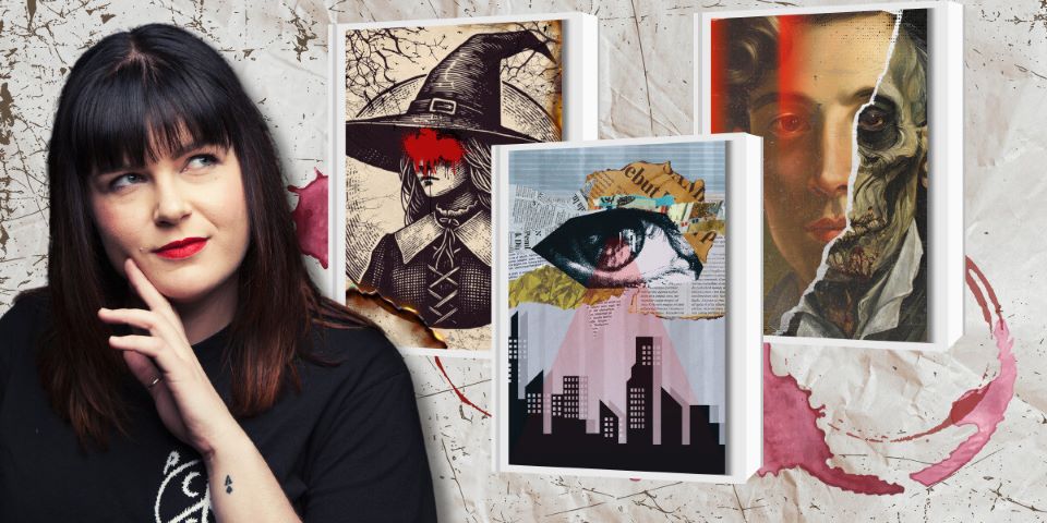 woman with famous novel covers