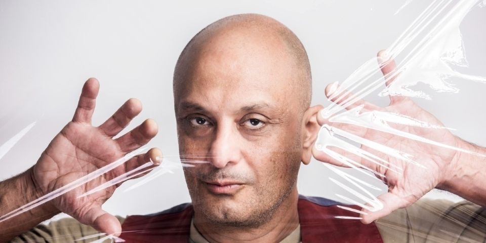 man's face and hands