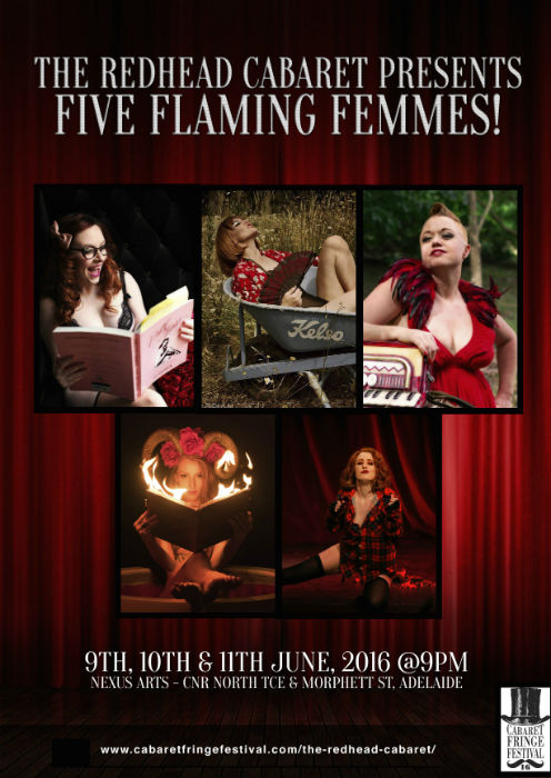 5 Flaming Femmes Poster - Redhead Cabaret - Cabaret Fringe - The Clothesline