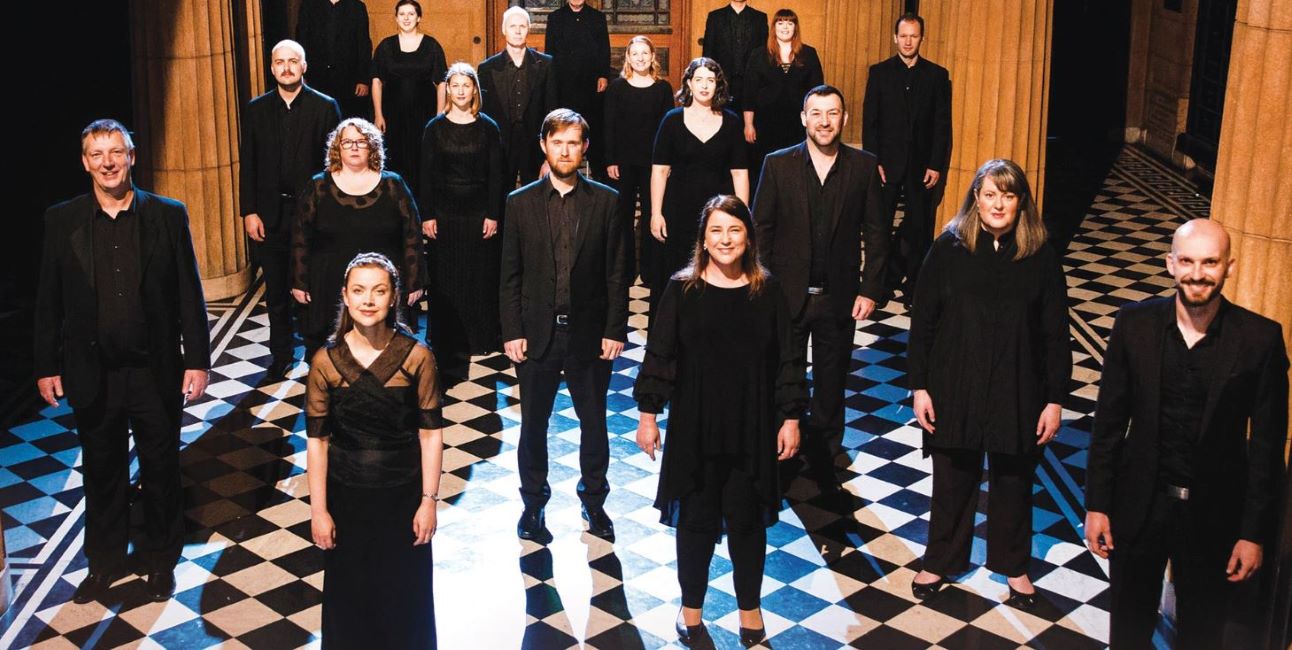 singers on checkered floor